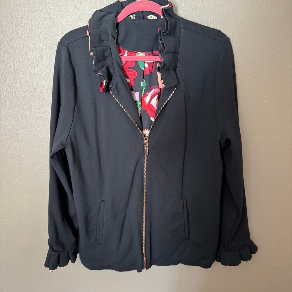 SOFT SURROUNDINGS Philomena Ruffle Zip Front Floral Lining Ruffle Jacket Size XL